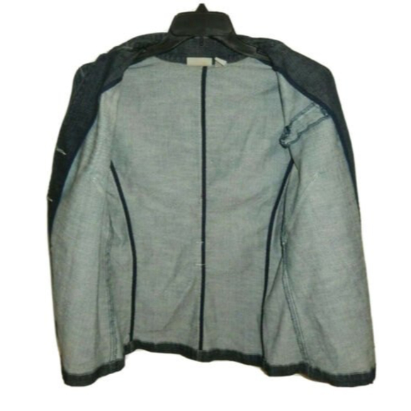 Chico's Platinum Women's Size 1 (M) Denim Jean Jacket Mandarin Collar Button Up - Picture 3 of 6